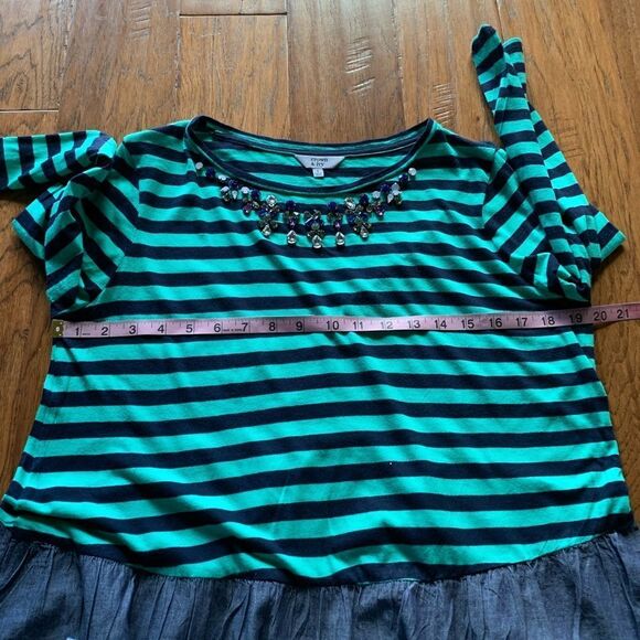 Crow & Ivy Green Blue Striped Blouse - Picture 5 of 9